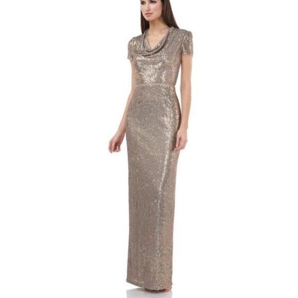 JS Collections Sequin Cowl Neck Column Gown - Picture 1 of 8